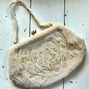Vintage Beaded Purse White and Cream